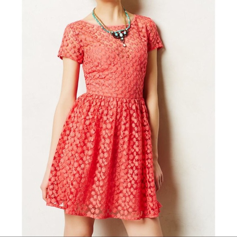Anthropologie Artelier Coral Lace Dress